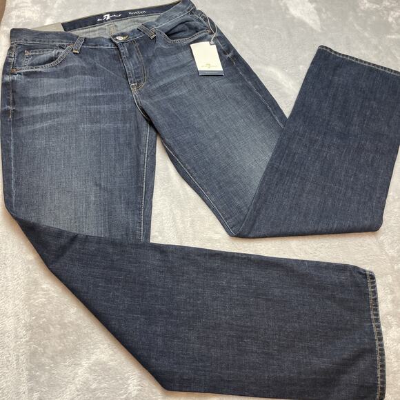 7 For All Mankind Austyn Jeans Mens 32 Blue Dark Wash Relaxed Straight NWT $248 - Picture 1 of 8